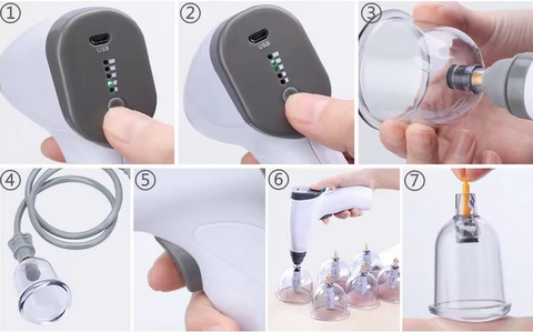 Kit Ventouses Anti-Cellulite Électrique Professionnnel - Hijama 6 Ventouses Massage Dos avec Extension - Appareil Drainage Lymphatique Rechargeable